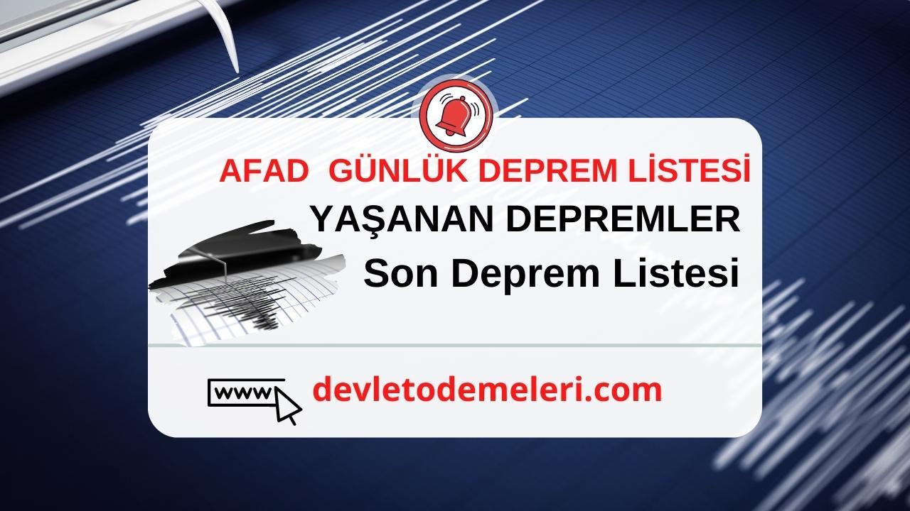 Afad Günlük Deprem Listesi