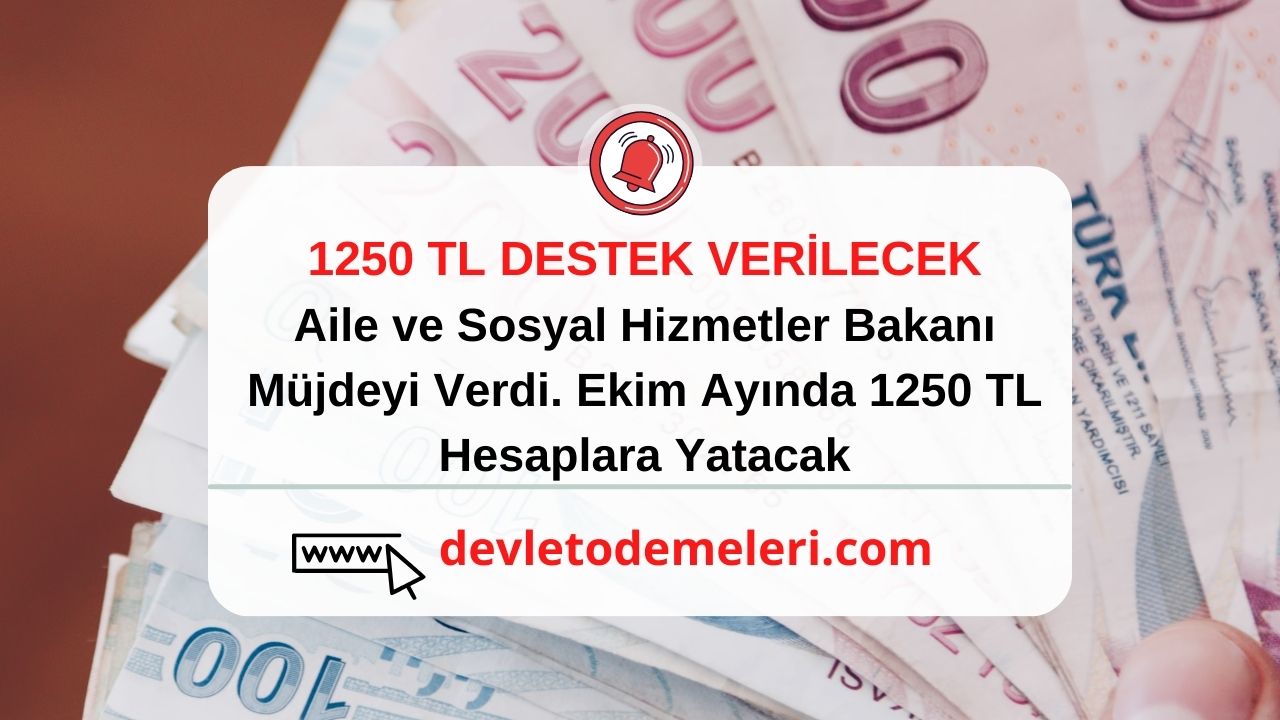 Aile ve Sosyal Hizmetler Bakanı Müjdeyi Verdi. Ekim Ayında 1250 TL Hesaplara Yatacak