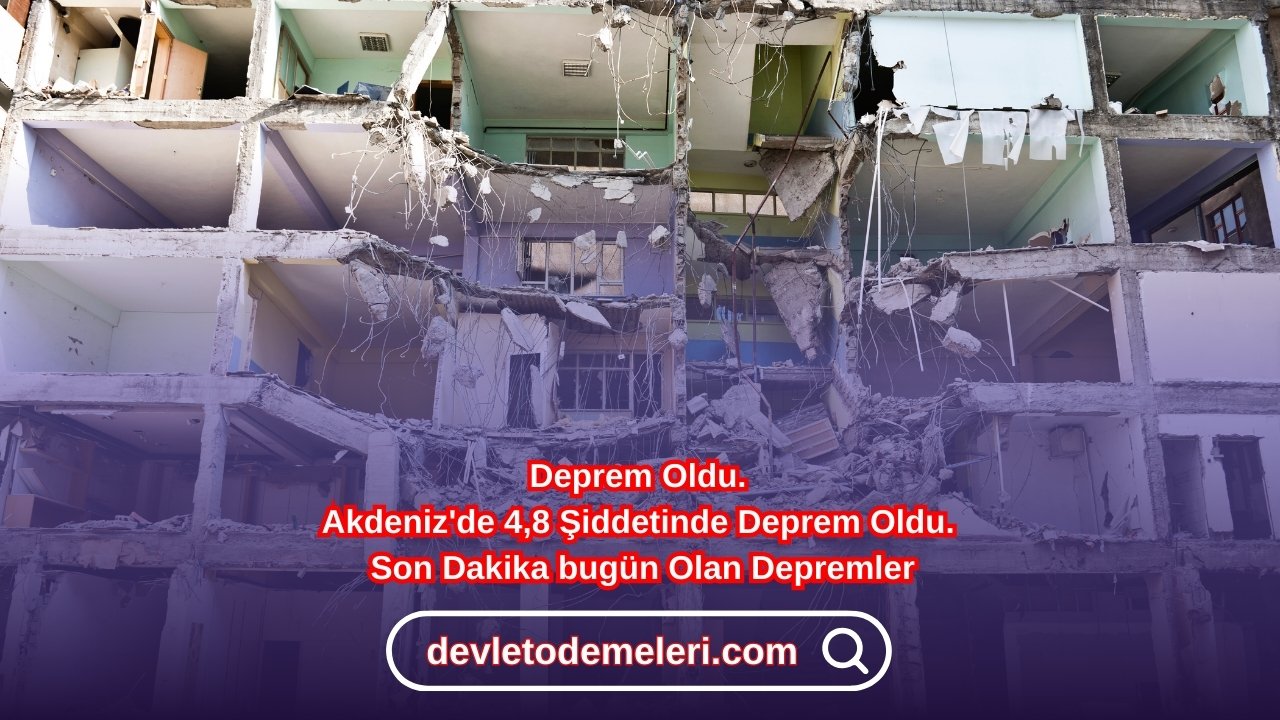 Deprem Oldu. Akdeniz'de 4,8 Şiddetinde Deprem Oldu. Son Dakika bugün Olan Depremler