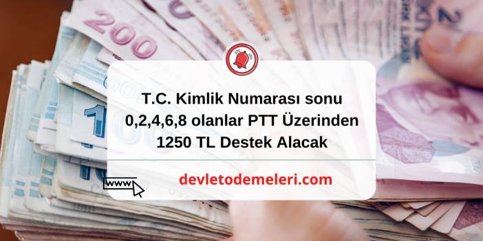 T.C. Kimlik Numarası sonu 0,2,4,6,8 olanlar PTT Üzerinden 1250 TL Destek Alacak