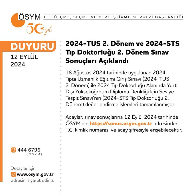 2024-TUS 2. Dönem ve 2024-STS Tıp Doktorluğu 2. Dönem sınav sonuçları açıklandı